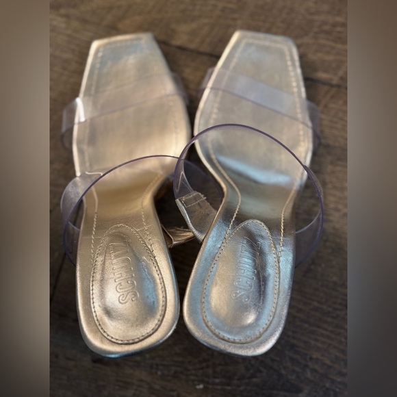 Schutz Clear Double Strap Bamboo Heel Sandals, Metallic Gold, 8.5, Worn Once! - Picture 6 of 9